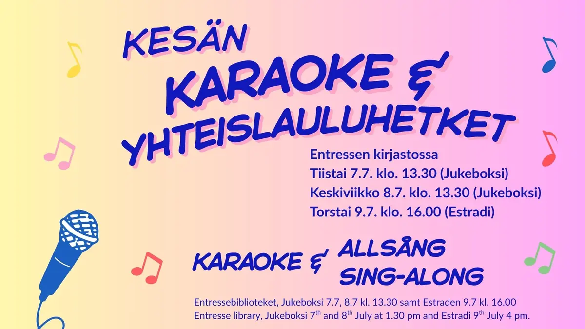 Kesän karaoke & yhteislaulu — Entressen kirjasto, Espoo