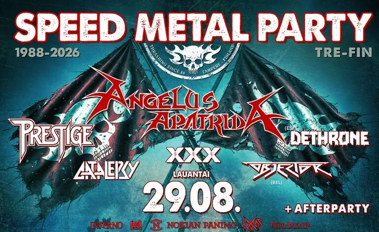 Speed Metal Party 2026: Angelus Apatrida (ES), Prestige, Dethrone, Catalepsy — Tavara-asema, Tampere