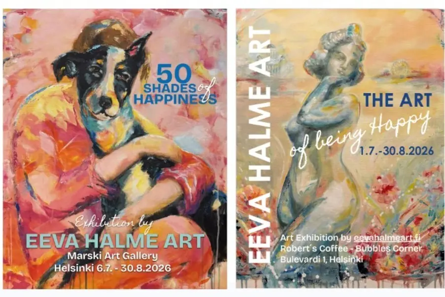 Eeva Halme Art: Helsinki-aiheinen taidenäyttely — Robert's Coffee Bulevardi Bubbles Corner, Helsinki