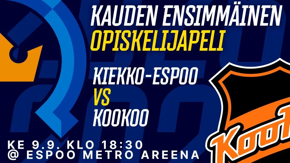 Studentspill: Kiekko-Espoo - KooKoo (on 9.9. kl. 18:30) — Espoo Metro Areena, Espoo
