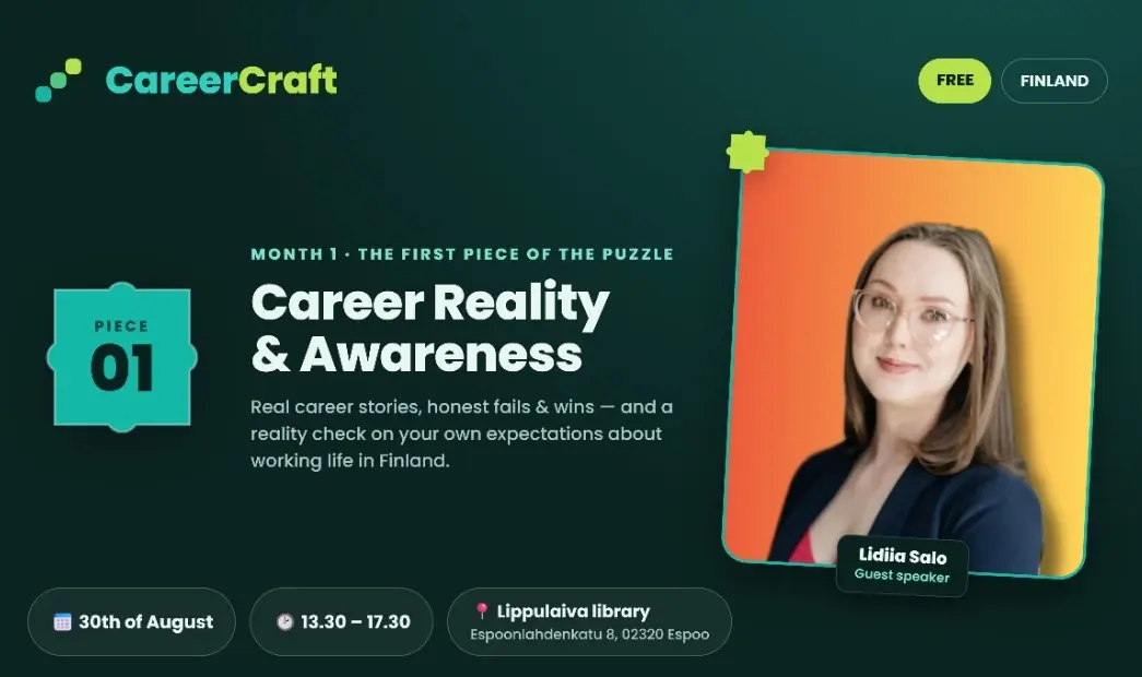 CareerCraft - Career Reality & Awareness - engelsk seminar — Lippulaivan kirjasto, Espoo