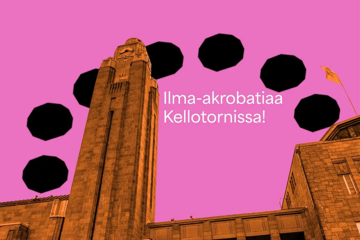 Huimapäiset sirkusartistit valloittavat Kellotornin — Helsingin päärautatieasema, Helsinki