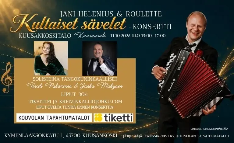 Jani Helenius & Roulette Golden Melodies - Concert — Kuusaasali, Kuusankoskitalo, Kuusankoski