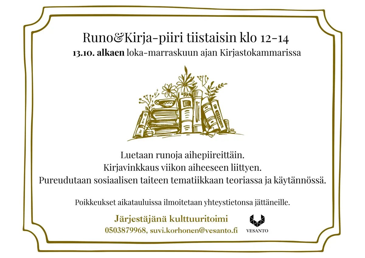 Poetry & Book Circle at the Library Chamber — Kirjastokammari, Vesanto