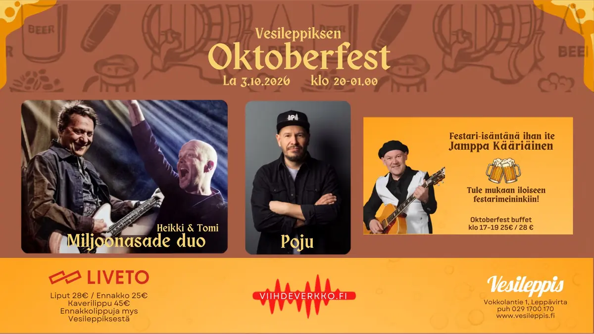 3.10. Oktoberfest - Miljoonasade Duo & Poju — Sport & Spa Hotel Vesileppis, Leppävirta