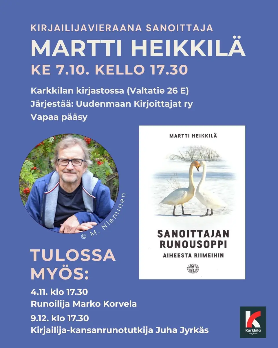 Textförfattaren Martti Heikkilä gästar Karkkila bibliotek — Karkkilan kaupunginkirjasto, Karkkila