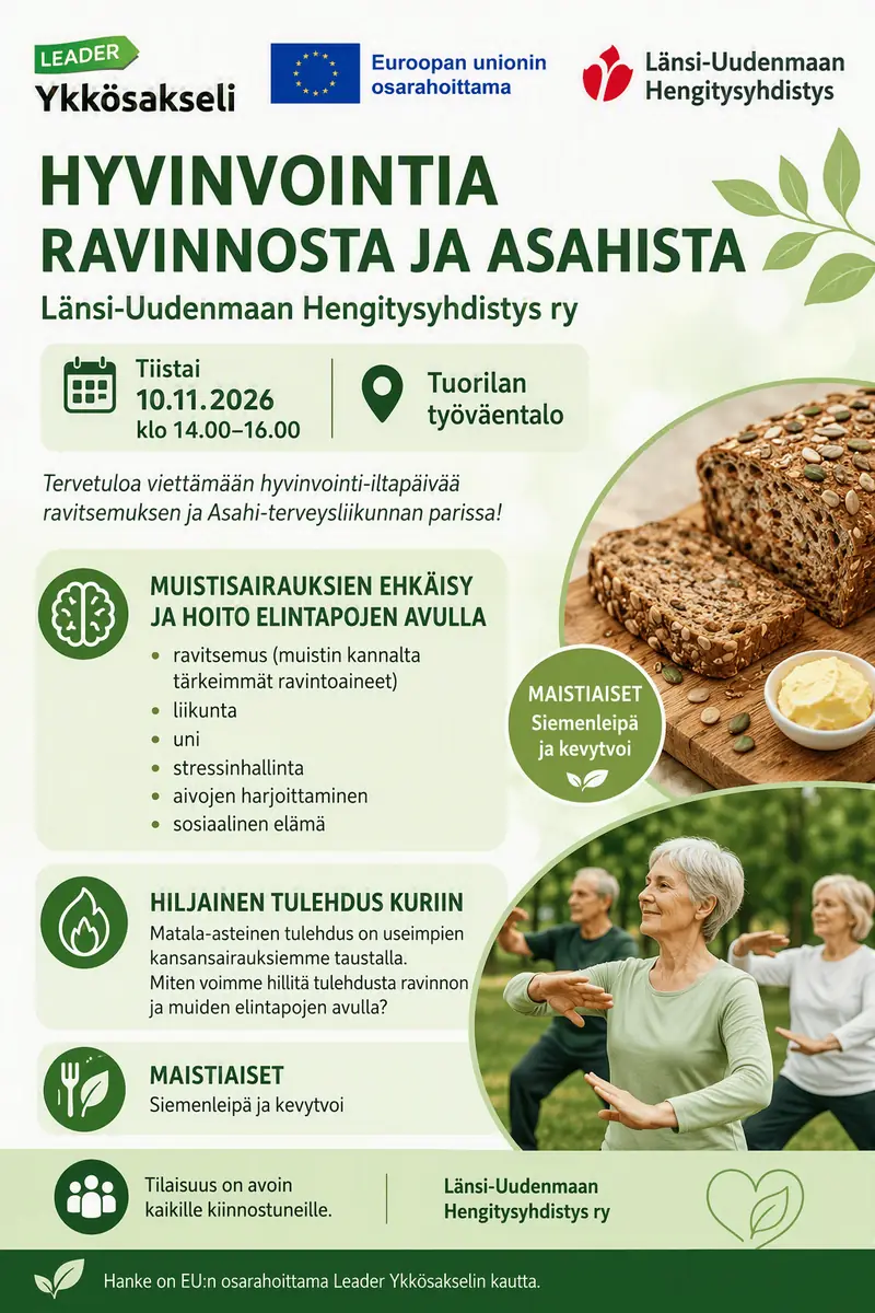 Välbefinnande genom näring och Asahi-rörelse — Tuorilan työväentalo, Karkkila