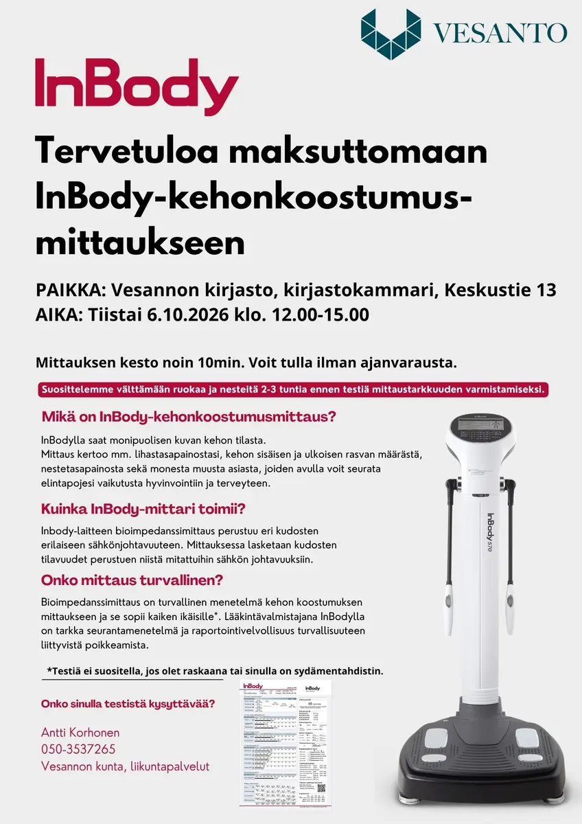 InBody Body Composition Measurement at the Library Chamber — Kirjastokammari, Vesanto