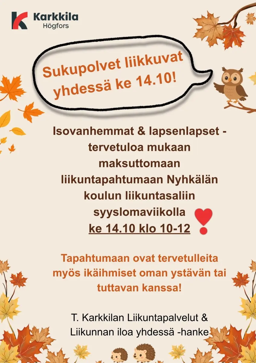 Generationer rör sig tillsammans - evenemang! — Nyhkälän liikuntasali, Karkkila