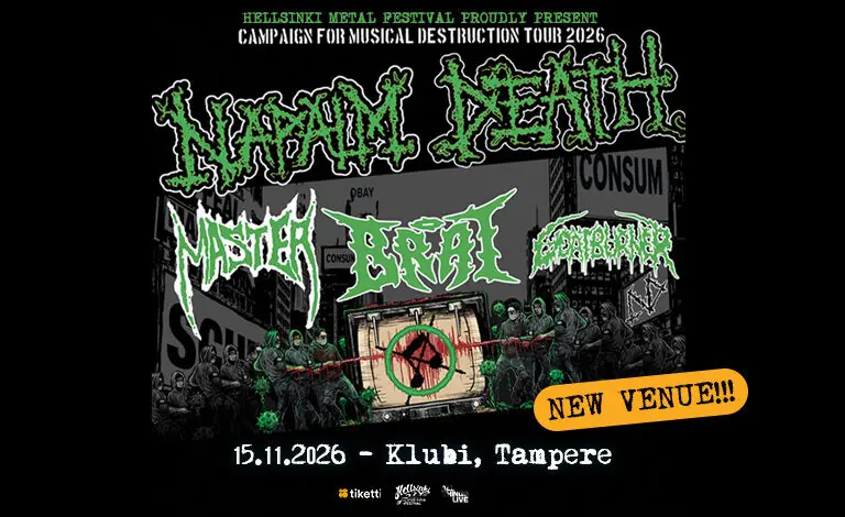 Campaign For Musical Destruction 2026: Napalm Death, Master, Brat, Goatburner — Tullikamarin Klubi, Tampere