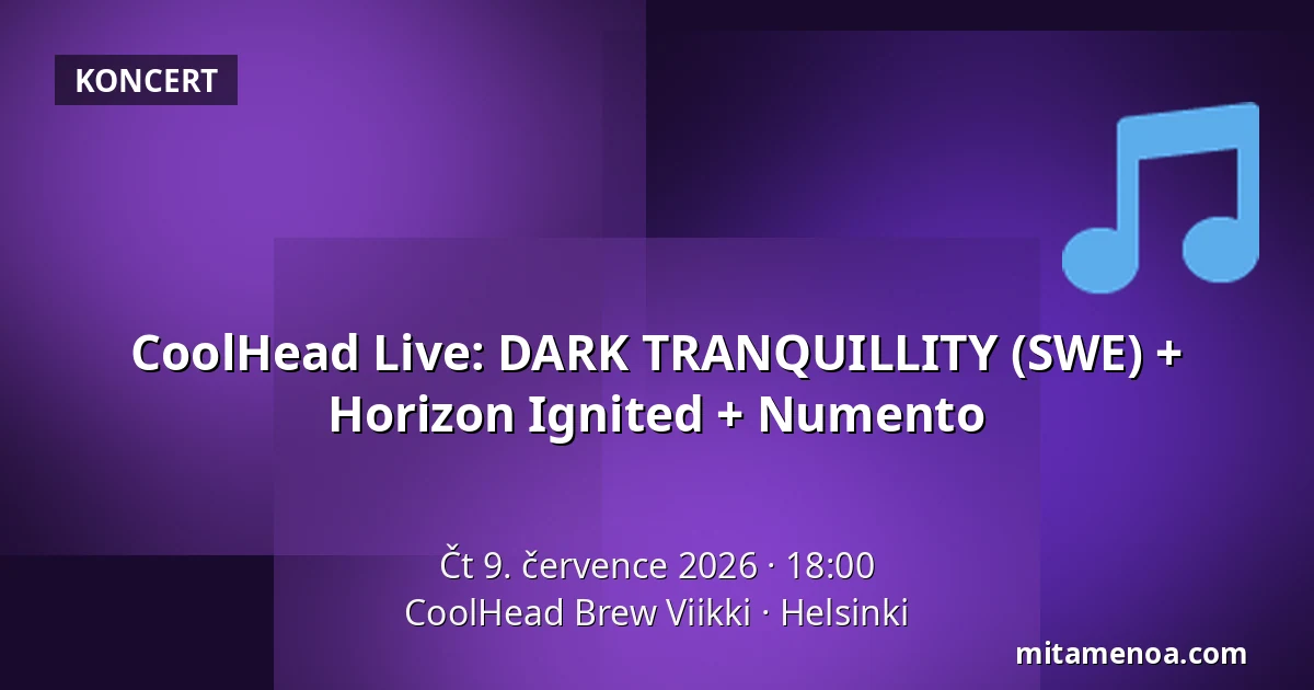CoolHead Live: DARK TRANQUILLITY (SWE) + Horizon Ignited + Numento — CoolHead Brew Viikki, Helsinki