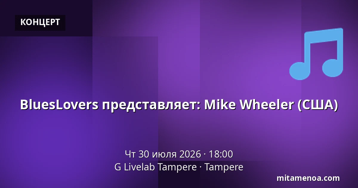 BluesLovers представляет: Mike Wheeler (США) — G Livelab Tampere, Тампере